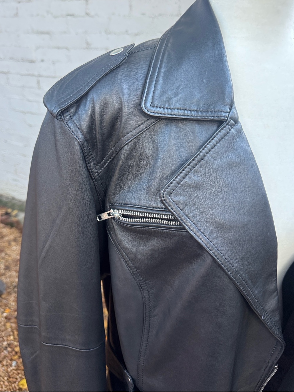 ✨RARE✨ Nasty Gal Collection Leather Oversized Moto Jacket Trench Coat Size 4 - Picture 7 of 10